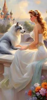 Princess with dog in fantasy setting.