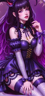 Mystical anime character in vibrant purple attire.