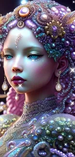 Beautiful fantasy goddess art with jewels and purple hues.