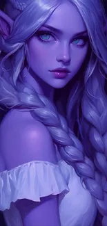 Fantasy art wallpaper featuring an ethereal character with braided hair and pointy ears.