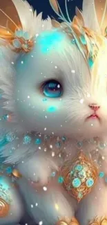 Cute fantasy bunny with light blue accents and intricate details.