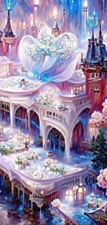 Magical fantasy castle with floral elements in vibrant colors.