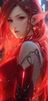 Fantasy art of a red-haired elf with intricate details.