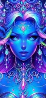 Enchanting fantasy elf wallpaper with vibrant blue hues.