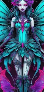 Fantasy fairy with vibrant turquoise wings.