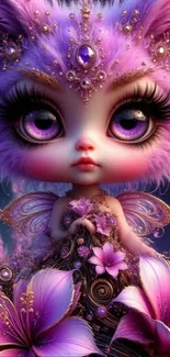 An enchanting fantasy fairy with purple hues and floral details.
