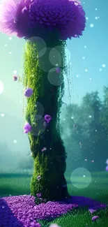 Purple flower tower in green landscape wallpaper.