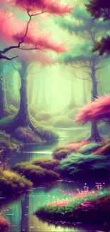 Enchanting fantasy forest with vibrant colors and mystical scenery.