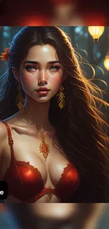 Fantasy portrait of a mythical woman in vibrant colors.