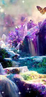 Enchanting fantasy wallpaper with a mystical purple waterfall.