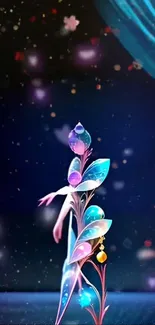 Fantasy floral art with sparkling accents on a blue background.