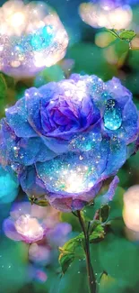 Magical glowing purple rose with sparkles.