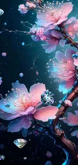 Enchanting cherry blossom night scene wallpaper for mobile.