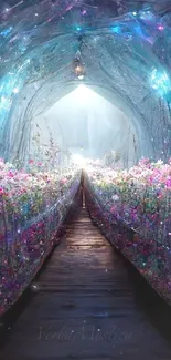 Enchanting flower tunnel with vibrant blooms creating a dreamy atmosphere.