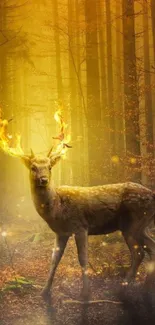 Deer with glowing antlers in a mystical forest setting.