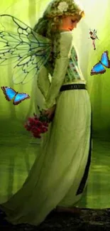 Enchanting forest fairy with butterflies.