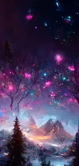 Fantasy forest wallpaper with glowing butterflies and vibrant colors.