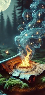 Magical forest scene with smoking runes.