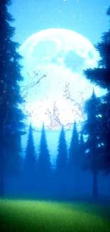 Mystical moonlit forest with glowing trees and serene vibes.