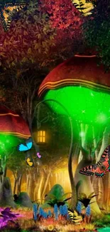 A magical forest with glowing mushrooms and butterflies.