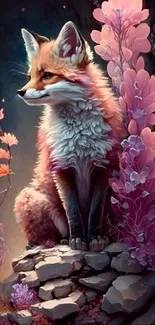 Artistic fox in a vibrant floral setting.