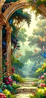 Enchanting garden archway with butterflies