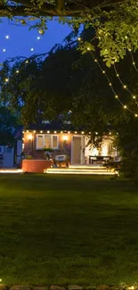 Nighttime garden with sparkling fairy lights creating a magical ambiance.