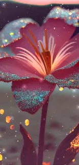 A vibrant flower with glittering petals against a serene background.