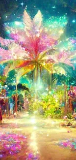 Vivid and colorful jungle with celestial glow.