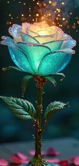 Glowing enchanted rose with ethereal light.
