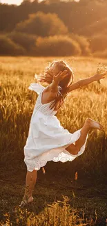 Girl dances in a sunlit field, golden hour.