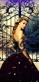 Enchanting gothic fantasy wallpaper with mystical woman.