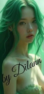 Fantasy artwork of a girl with green hair.