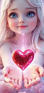 Anime girl with glowing heart and angelic features.