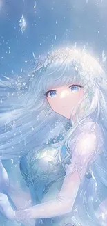 Ethereal ice princess in a fantasy winter setting.