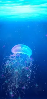 Mesmerizing blue jellyfish in underwater scene with glowing water.