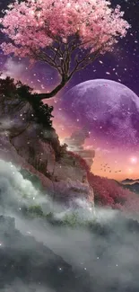 Enchanting purple moon and tree wallpaper.