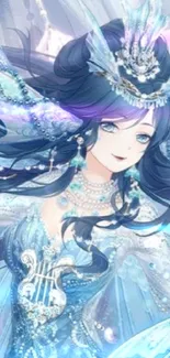 Enchanting mermaid in blue fantasy artwork, perfect for phone wallpaper.