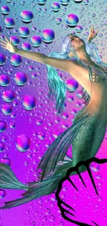 Vibrant mermaid fantasy wallpaper with bubbles on a colorful background.