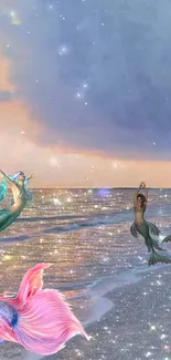 Fantasy mermaid scene with dreamy ocean and vibrant colors.