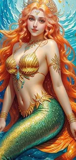 Digital art of a beautiful mermaid with flowing red hair and vivid colors.