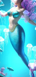 Enchanting mermaid with oceanic background.