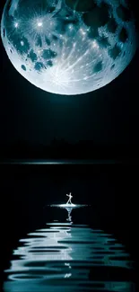 Majestic full moon reflecting on calm waters under a starry night sky mobile wallpaper.