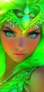 Fantasy green goddess with vibrant details.