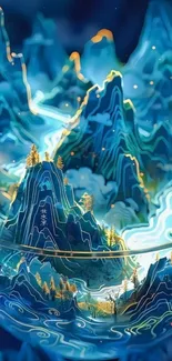Enchanting neon mountain landscape with vibrant hues and a mystical vibe.