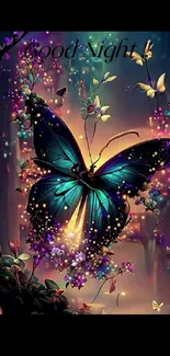 Enchanting butterfly with flowers on a good night background.