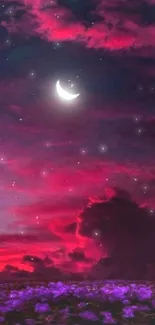 Mobile wallpaper with crescent moon and purple night sky.