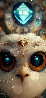 Fantasy owl art with vibrant colors and enchanting details.