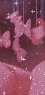 Pink wallpaper with butterflies and sparkling stars.