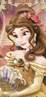 Beautiful princess with roses and golden dress in a fantasy themed artwork.